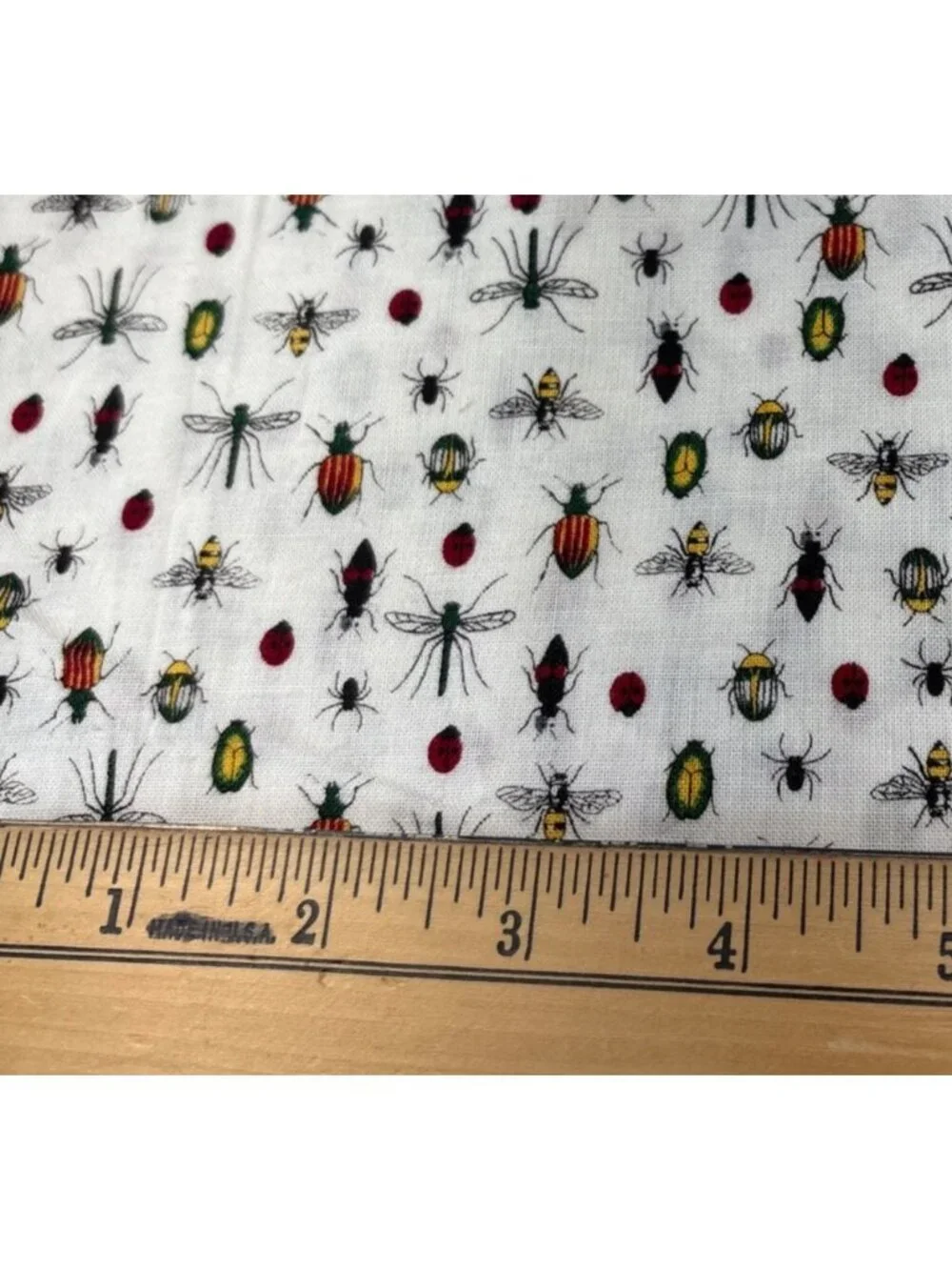 Bug Print White Cotton Fabric 16